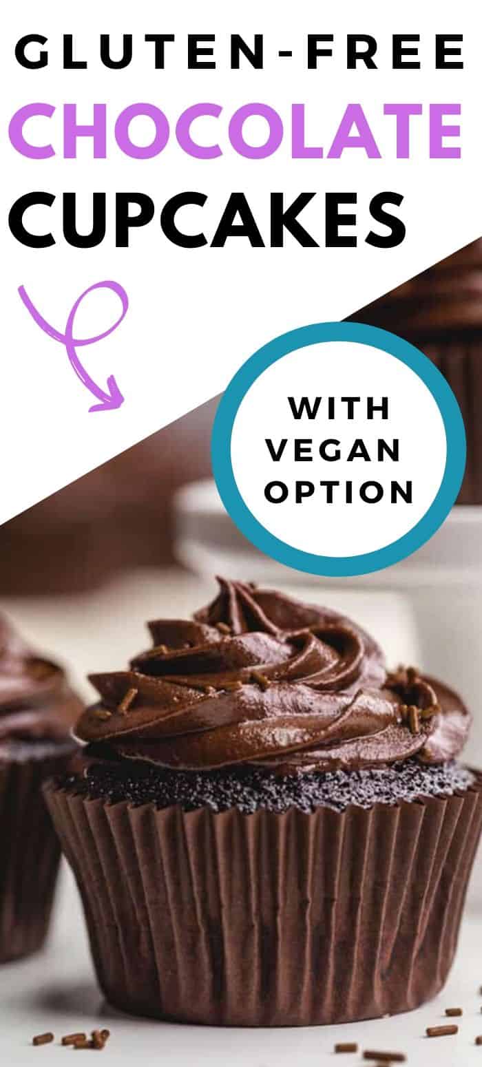 These gluten-free chocolate cupcakes are incredibly moist and just as delicious as traditional cupcakes! With vegan + dairy-free options.