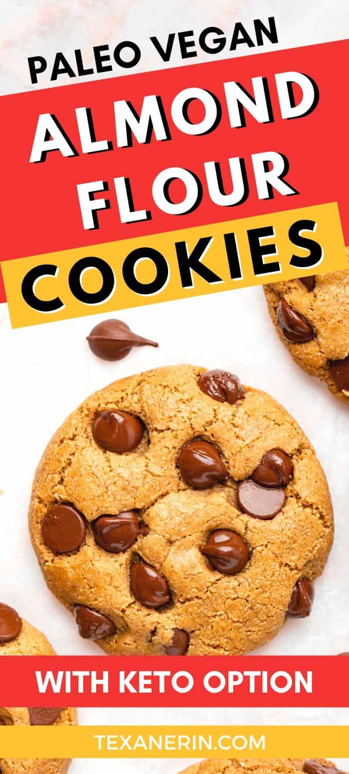 These almond flour chocolate chip cookies have a great chewy texture, crisp edges and are paleo with vegan and keto options.