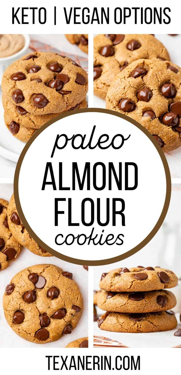 These almond flour chocolate chip cookies have a great chewy texture, crisp edges and are paleo with vegan and keto options.