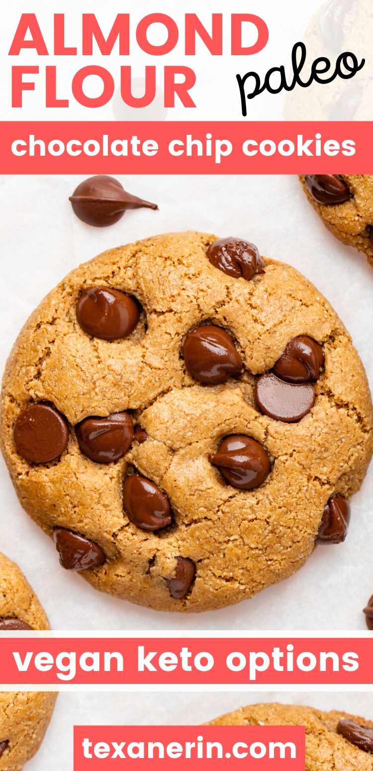 These almond flour chocolate chip cookies have a great chewy texture, crisp edges and are paleo with vegan and keto options.