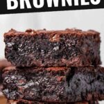 almond flour brownies pin image showing a stack of brownies with a text saying gooey, grain-free and easy to make dairy-free