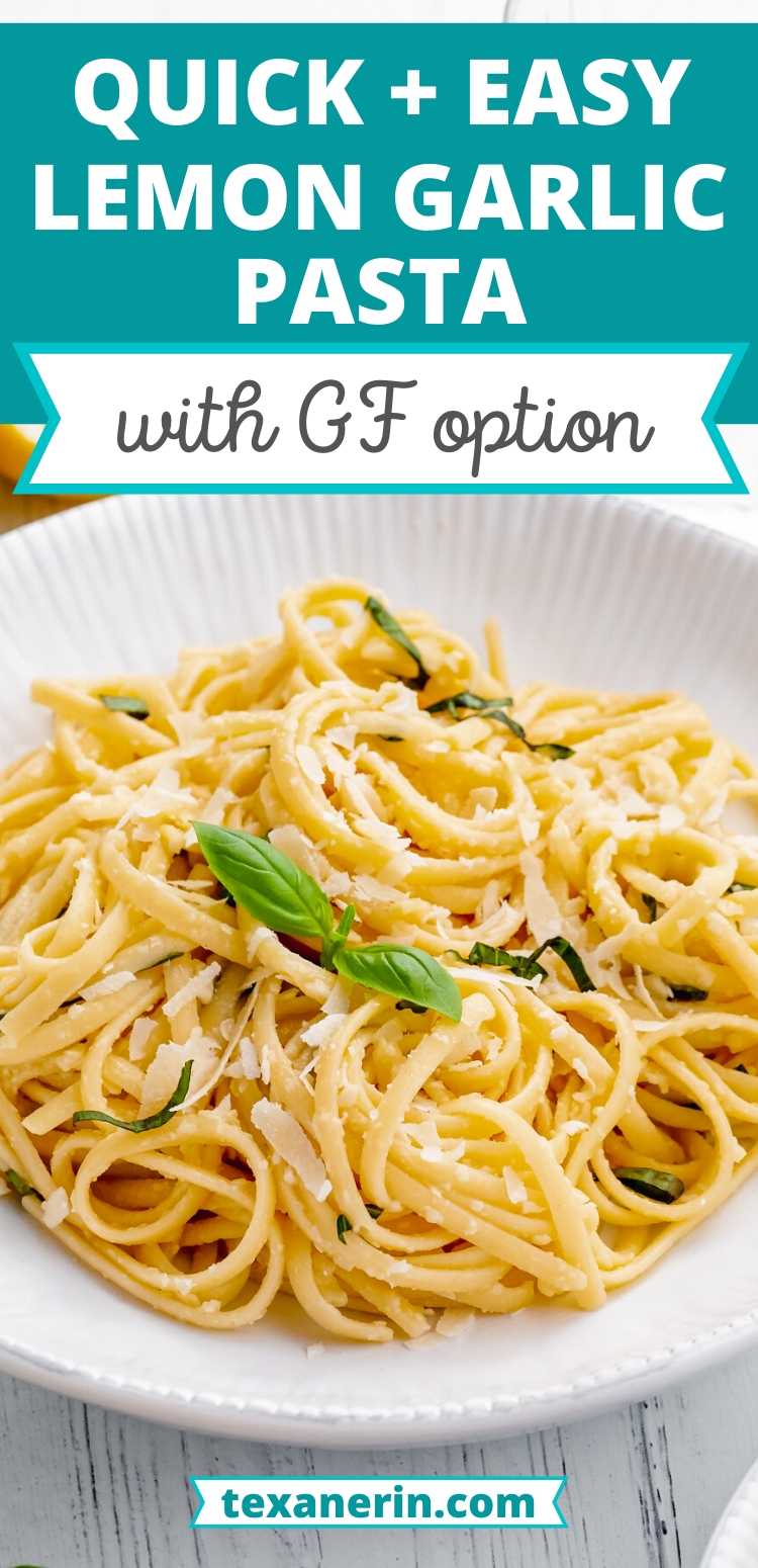 This lemon garlic pasta is the perfect busy weeknight dish! It's great as a main or side dish along with some chicken or fish. Simply use gluten-free pasta to make it gluten-free.