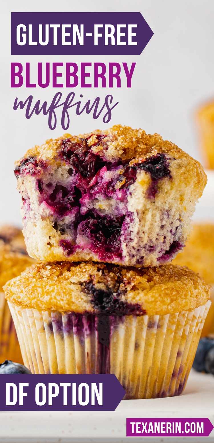 These gluten-free blueberry muffins are easy to make, perfectly sweet with an amazing texture and full of blueberry + lemon flavors. Because they use oil, they're also dairy-free.