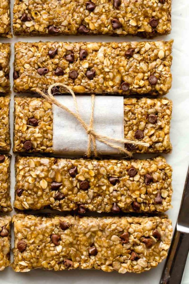 These gluten-free granola bars are easy to make, no-bake, vegan and can also be made nut-free.