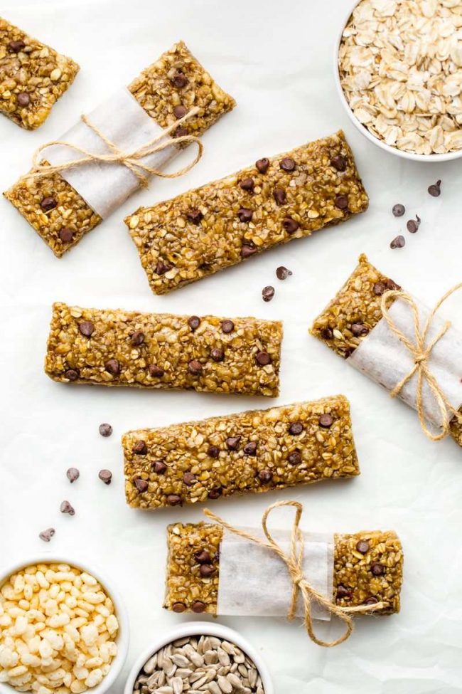 These gluten-free granola bars are easy to make, no-bake, vegan and can also be made nut-free.