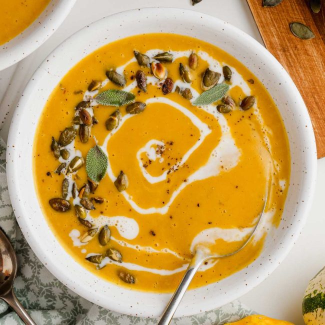 Pumpkin and Sweet Potato Soup (lots of fall flavor!) - Texanerin Baking
