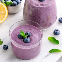 blueberry avocado smoothie in glass