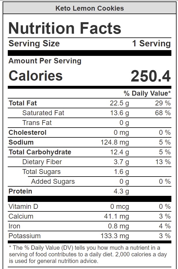 nutritional info for keto lemon cookies