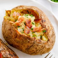 close-up of air fryer baked potato