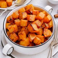 photo of a bowl of slightly caramelized air fryer butternut squash