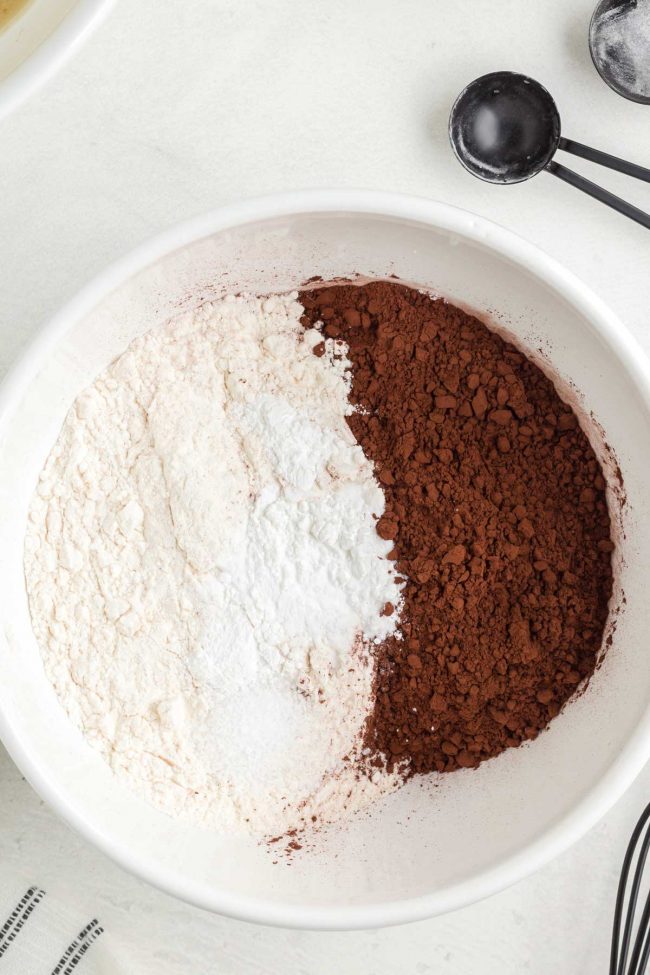 Dry ingredients mixed together in a mixing bowl