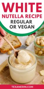 pin graphic showing white nutella with a spoonful