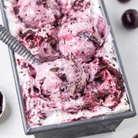 image of a rectangle container with black forest ice cream