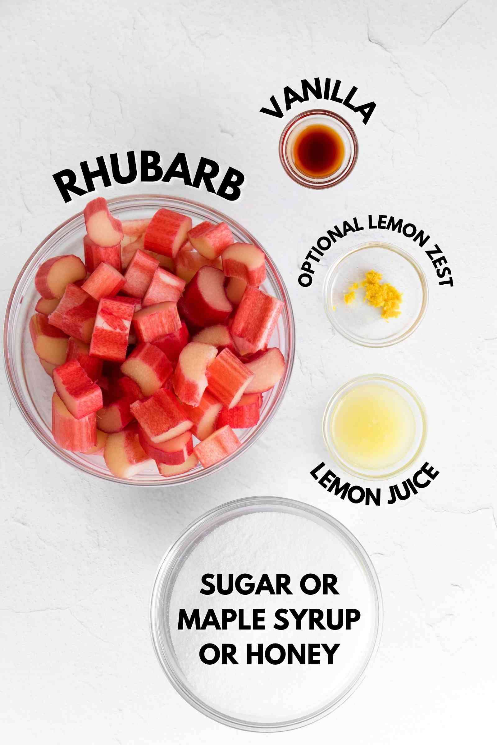 ingredients laid out to make rhubarb preserves