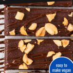 pin image for brownie protein bars showing a close-up of the bars and a text saying easy to make paleo and vegan