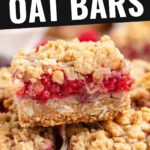 pin image for raspberry oat bars with a text saying fresh or frozen and regular or gluten-free
