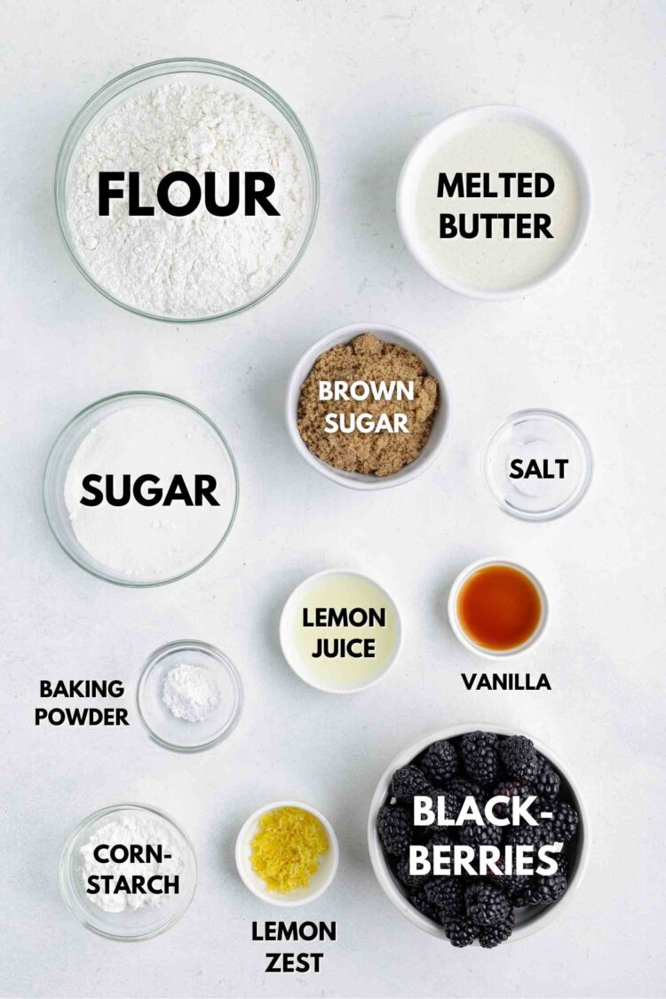 ingredients laid out to make blackberry crumble