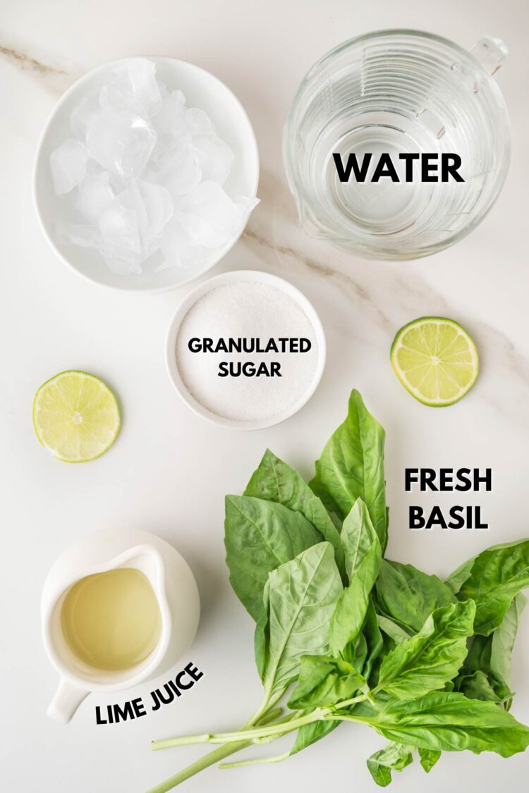 ingredients laid out to make basil limeade