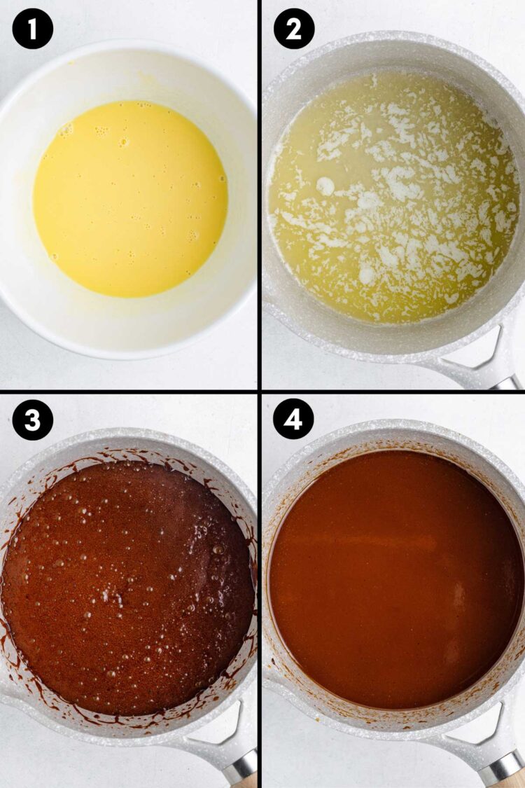 collage showing the butter and sugar cooking together to make butterscotch ice cream
