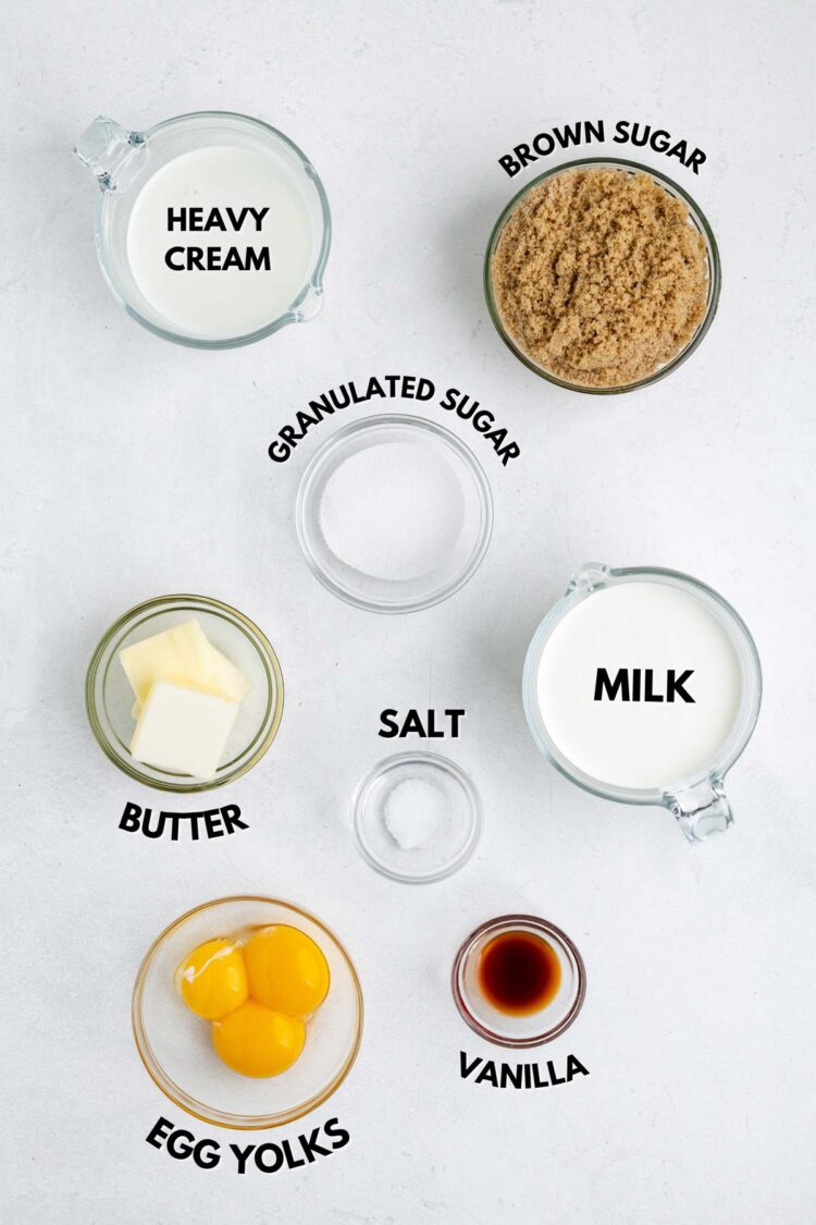 ingredients laid out to make butterscotch ice cream