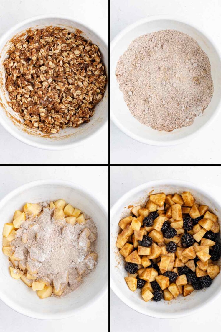 collage showing the mixing together of the crumble